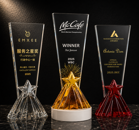 Three-Tone Crystal Achievement Trophy Set - custom crystal awards with your logo